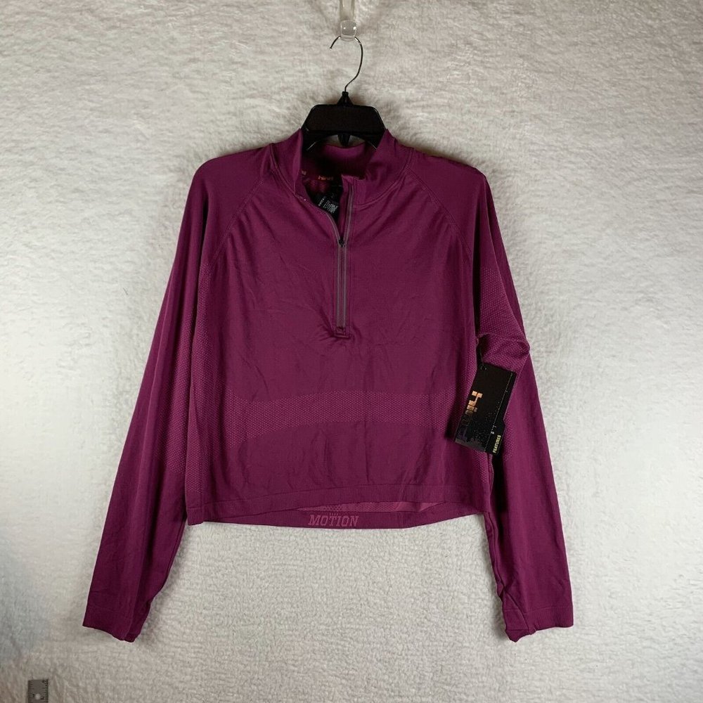Hind Cropped Top Women's XL Purple Athletic‎ Running Half Zip Long Sleeve 6979